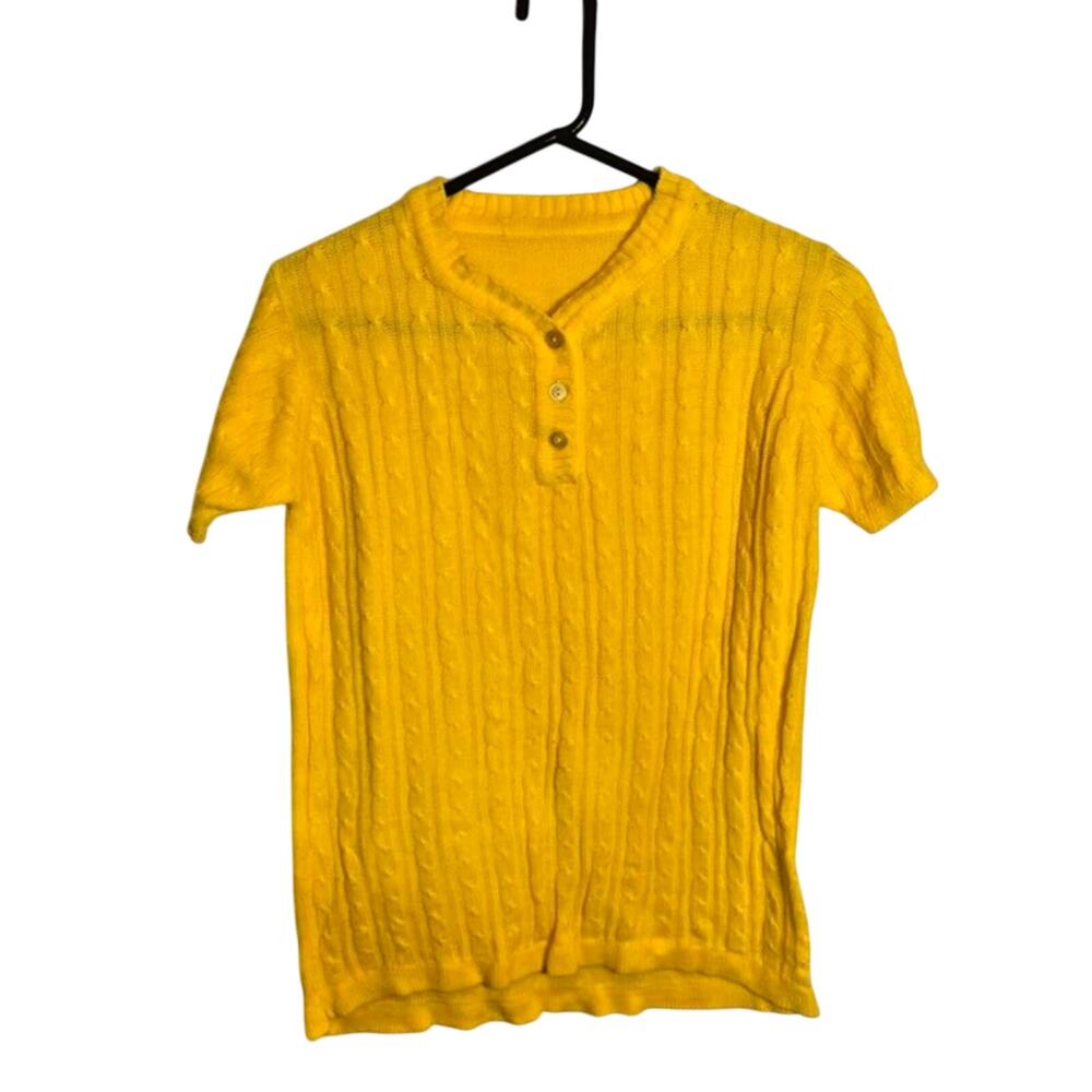 Vintage Yellow Cable Knit Sweater Large – Lightweight Summer Festival Preppy